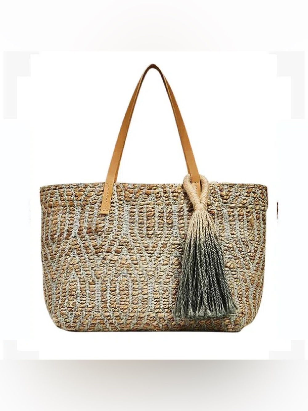 Zara XL Woven Tote Bag with Tassel